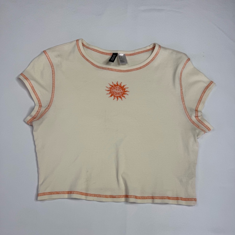 H&M Cream Crop Top with Orange Sun Embroidery….Medium